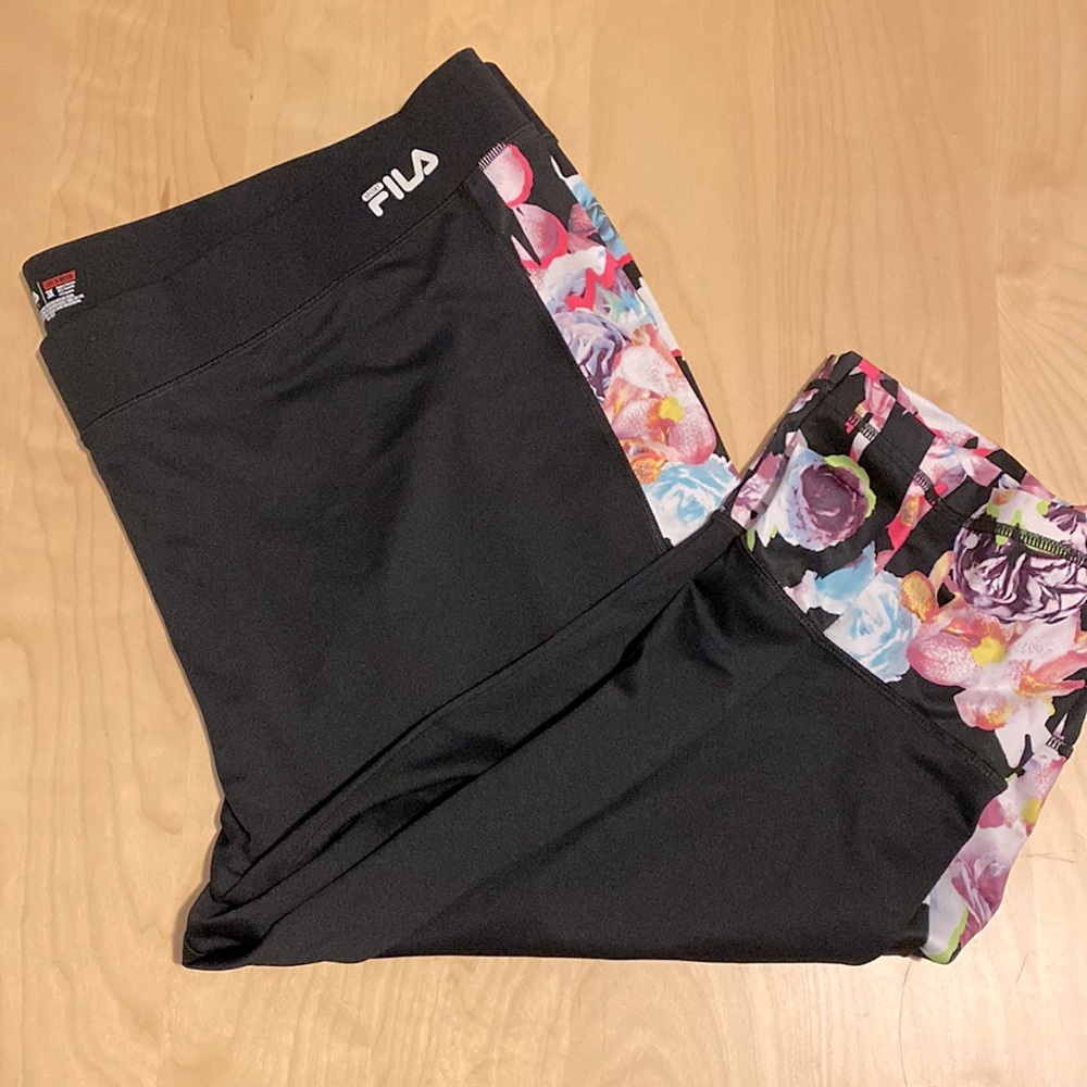 FILA Sport Workout Capris with Vibrant Floral Print Insets